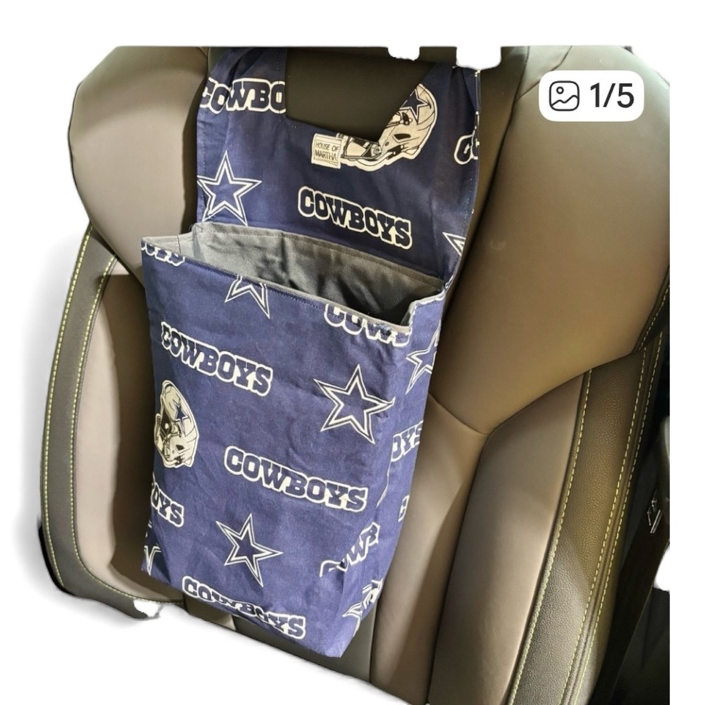 Car Trash/Utility Tote Bag Dallas Cowboys 9" w x 4"d x 12" l‎ 10" strap Handmade